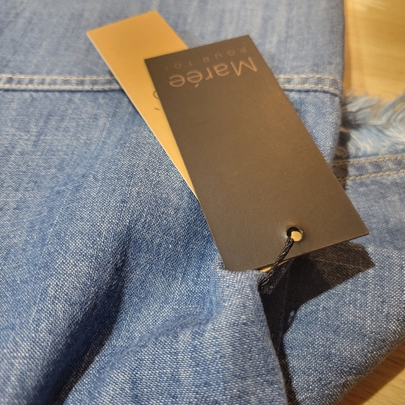 Maree Pour Toi Lightweight Chambray Tunic with Fringe Sz 4X NWT $109 - Picture 4 of 8